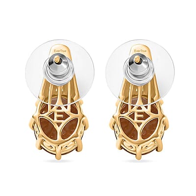 EverTrue Autumn Alexite and White Zircon 7.20 ctw Art Deco Earrings in 18K Yellow Gold Plated