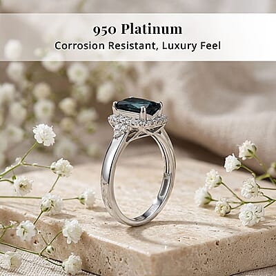 Certified & Appraised Rhapsody AAAA Monte Belo Indicolite and E-F VS Diamond 1.35 ctw Ring in 950 Platinum (Size  12.0) 5.83 Grams