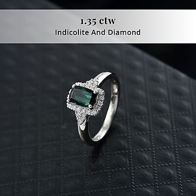 Certified & Appraised Rhapsody AAAA Monte Belo Indicolite and E-F VS Diamond 1.35 ctw Ring in 950 Platinum (Size  13.0) 5.83 Grams