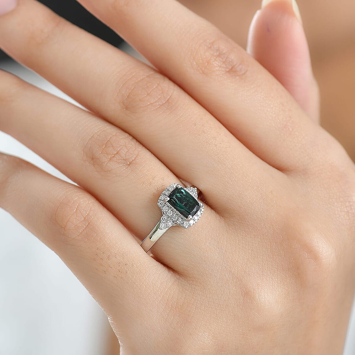 Pre Black Friday Deal Certified & Appraised Rhapsody 950 Platinum AAAA Monte Belo Indicolite, Diamond (E-F, VS) (0.23 cts) Ring (Size 6.0) (5.83 g) 1.35 ctw image number 2