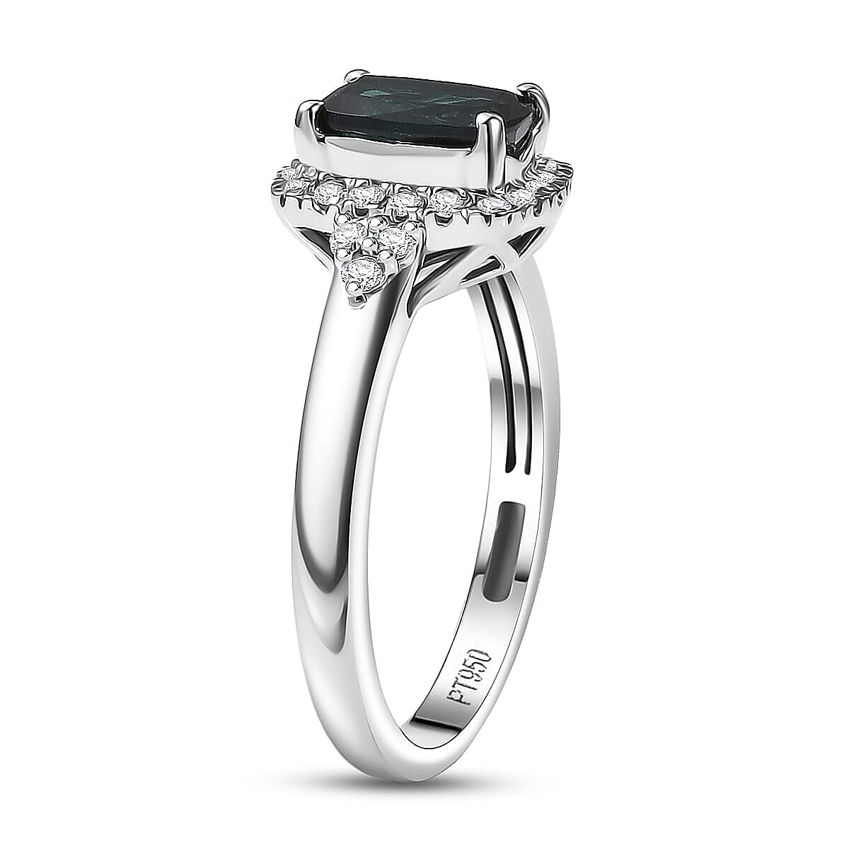 Pre Black Friday Deal Certified & Appraised Rhapsody 950 Platinum AAAA Monte Belo Indicolite, Diamond (E-F, VS) (0.23 cts) Ring (Size 6.0) (5.83 g) 1.35 ctw image number 3