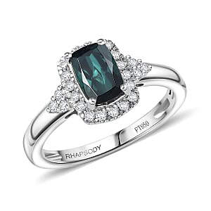 Certified & Appraised Rhapsody AAAA Monte Belo Indicolite and E-F VS Diamond 1.35 ctw Ring in 950 Platinum (Size 8.0) 5.83 Grams