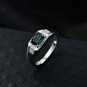 Doorbuster Certified & Appraised Luxoro AAA Monte Belo Indicolite and I2 Diamond 1.50 ctw Men's Ring in 10K White Gold (Size 10.0) 4.68 Grams