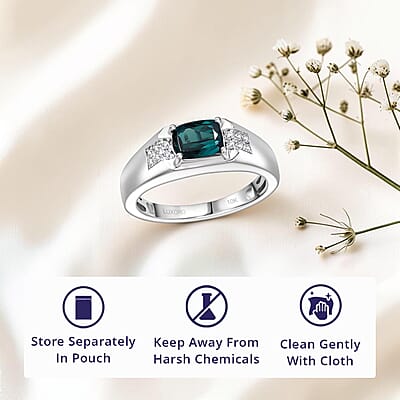 Certified & Appraised Luxoro AAA Monte Belo Indicolite and I2 Diamond 1.50 ctw Men's Ring in 10K White Gold (Size 10.0) 4.68 Grams