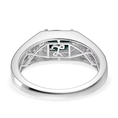 Certified & Appraised Luxoro AAA Monte Belo Indicolite and I2 Diamond 1.50 ctw Men's Ring in 10K White Gold (Size 10.0) 4.68 Grams