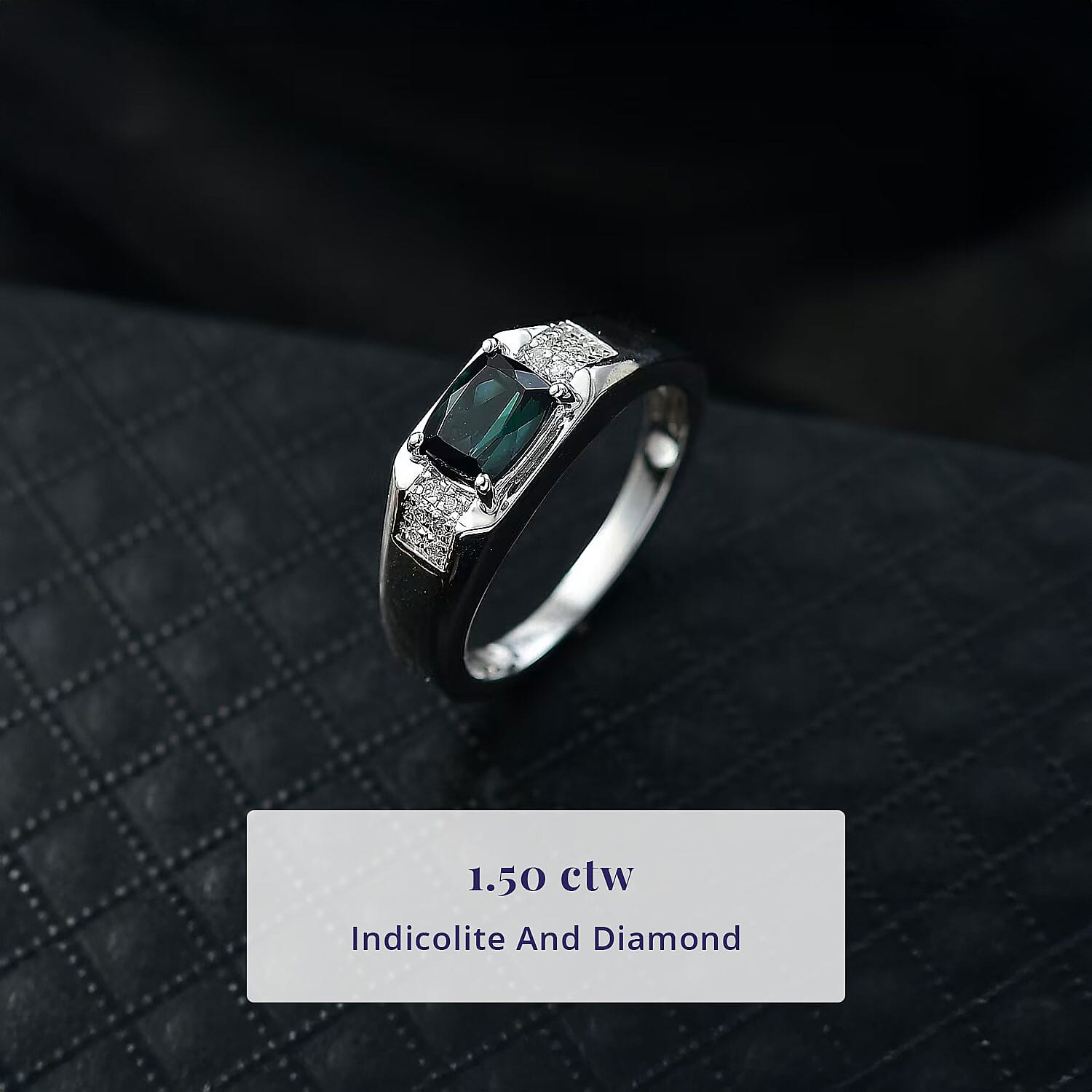 Certified & Appraised Luxoro AAA Monte Belo Indicolite and I2 Diamond 1.50 ctw Men's Ring in 10K White Gold (Size 11.0) 4.68 Grams