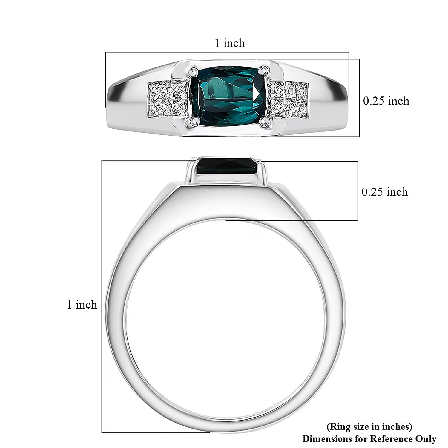 Certified & Appraised Luxoro AAA Monte Belo Indicolite and I2 Diamond 1.50 ctw Men's Ring in 10K White Gold (Size 11.0) 4.68 Grams