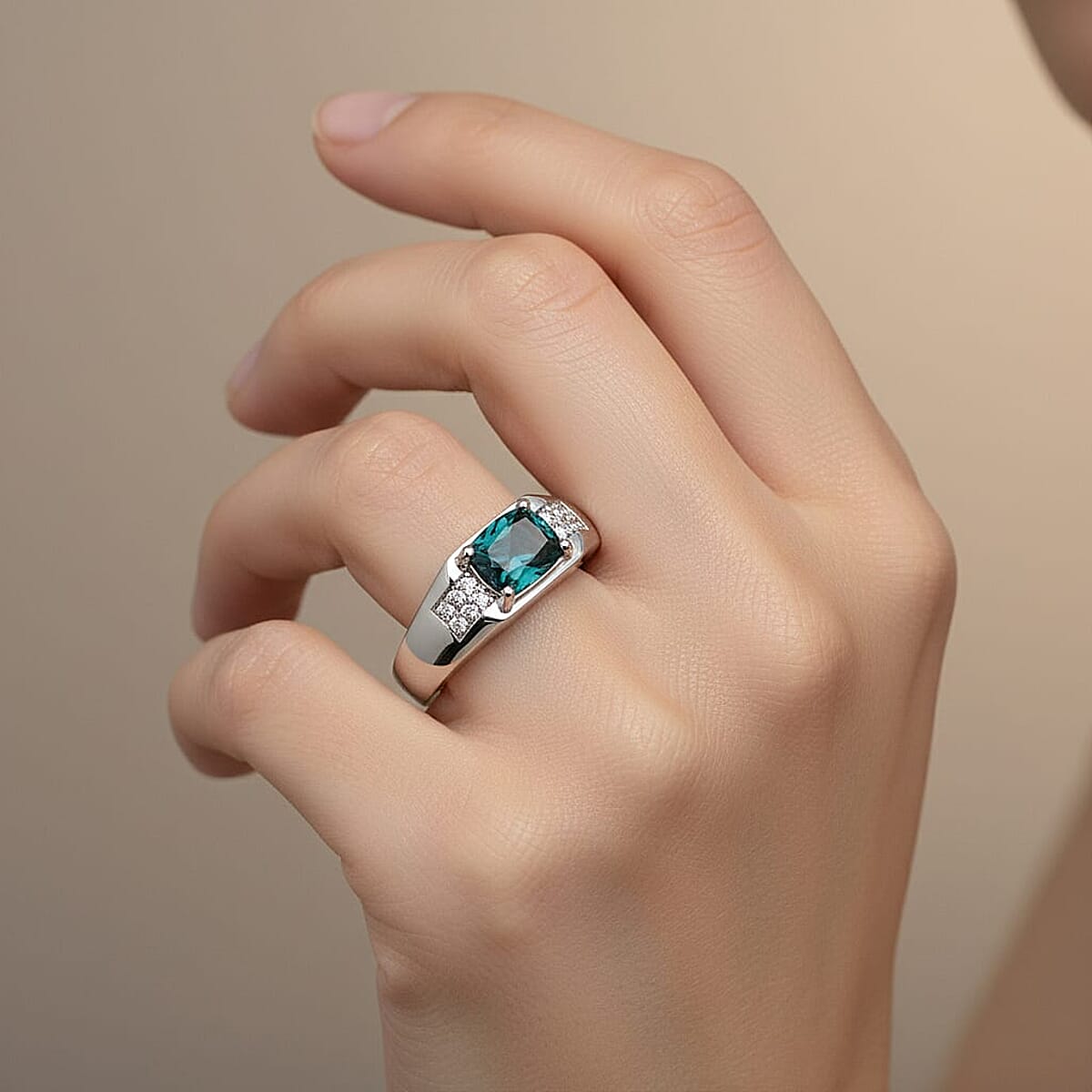 Doorbuster Certified & Appraised Luxoro 10K White Gold AAA Monte Belo Indicolite, Diamond (I2) Men's Ring (Size 10.0) (4.68 g) 1.50 ctw image number 2