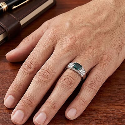 Certified & Appraised Luxoro AAA Monte Belo Indicolite and I2 Diamond 1.50 ctw Men's Ring in 10K White Gold (Size 11.0) 4.25 Grams