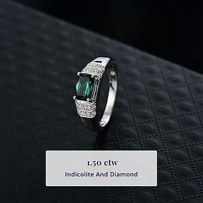 Certified & Appraised Luxoro AAA Monte Belo Indicolite and I2 Diamond 1.50 ctw Men's Ring in 10K White Gold (Size 11.0) 4.25 Grams