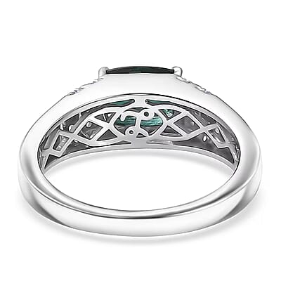 Certified & Appraised Luxoro AAA Monte Belo Indicolite and I2 Diamond 1.50 ctw Men's Ring in 10K White Gold (Size 11.0) 4.25 Grams