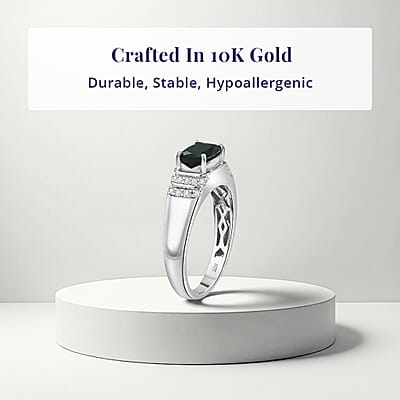 Certified & Appraised Luxoro AAA Monte Belo Indicolite and I2 Diamond 1.50 ctw Men's Ring in 10K White Gold (Size 12.0) 4.25 Grams