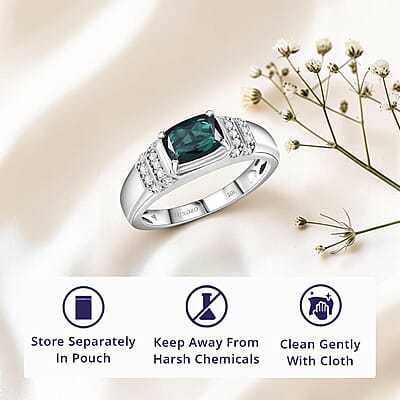 Certified & Appraised Luxoro AAA Monte Belo Indicolite and I2 Diamond 1.50 ctw Men's Ring in 10K White Gold (Size 12.0) 4.25 Grams