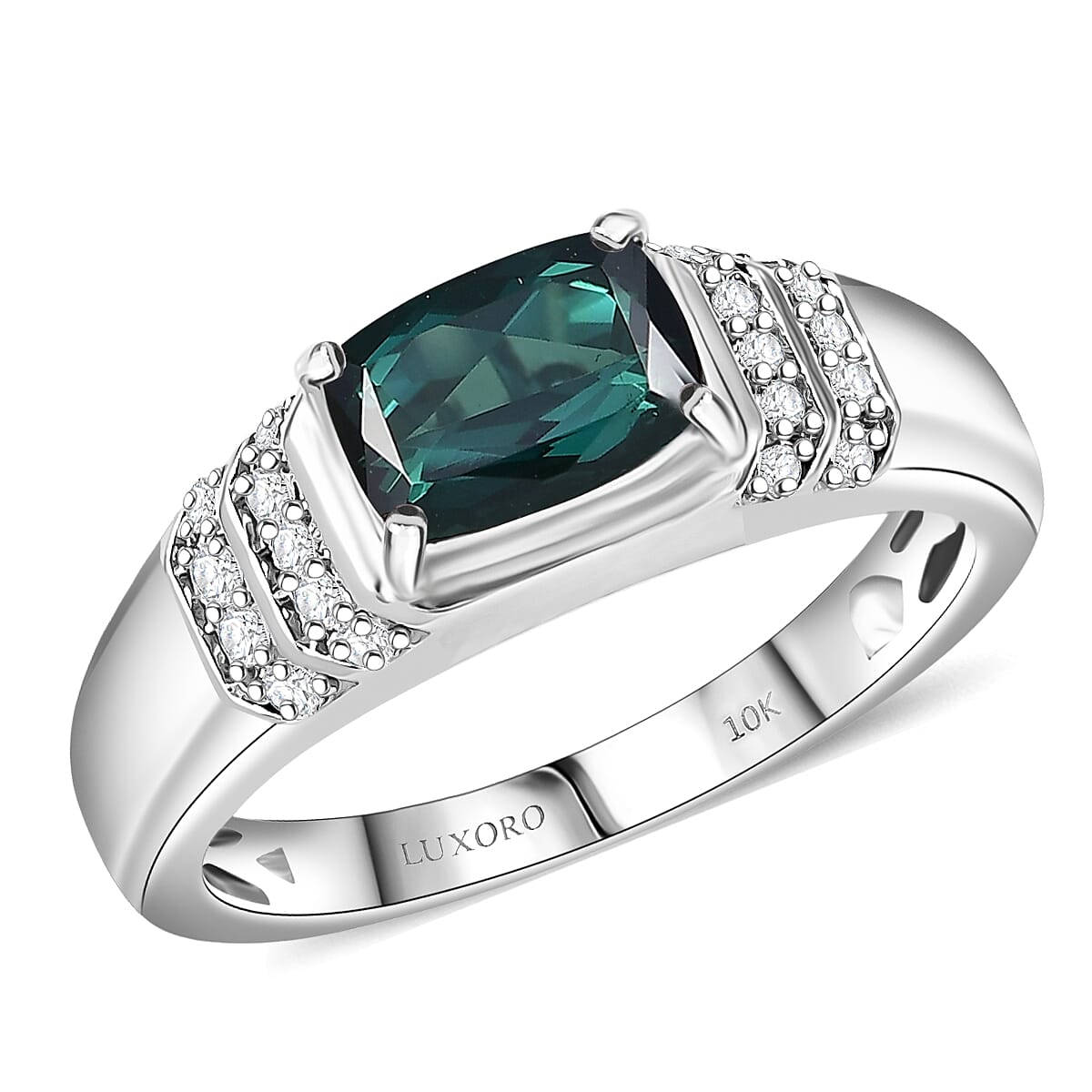 Doorbuster Certified & Appraised Luxoro AAA Monte Belo Indicolite and I2 Diamond 1.50 ctw Men's Ring in 10K White Gold (Size 8.0) 4.25 Grams image number 0