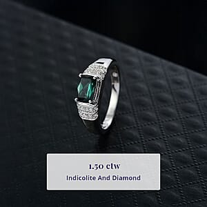 Certified & Appraised Luxoro AAA Monte Belo Indicolite and I2 Diamond 1.50 ctw Men's Ring in 10K White Gold (Size 8.0) 4.25 Grams