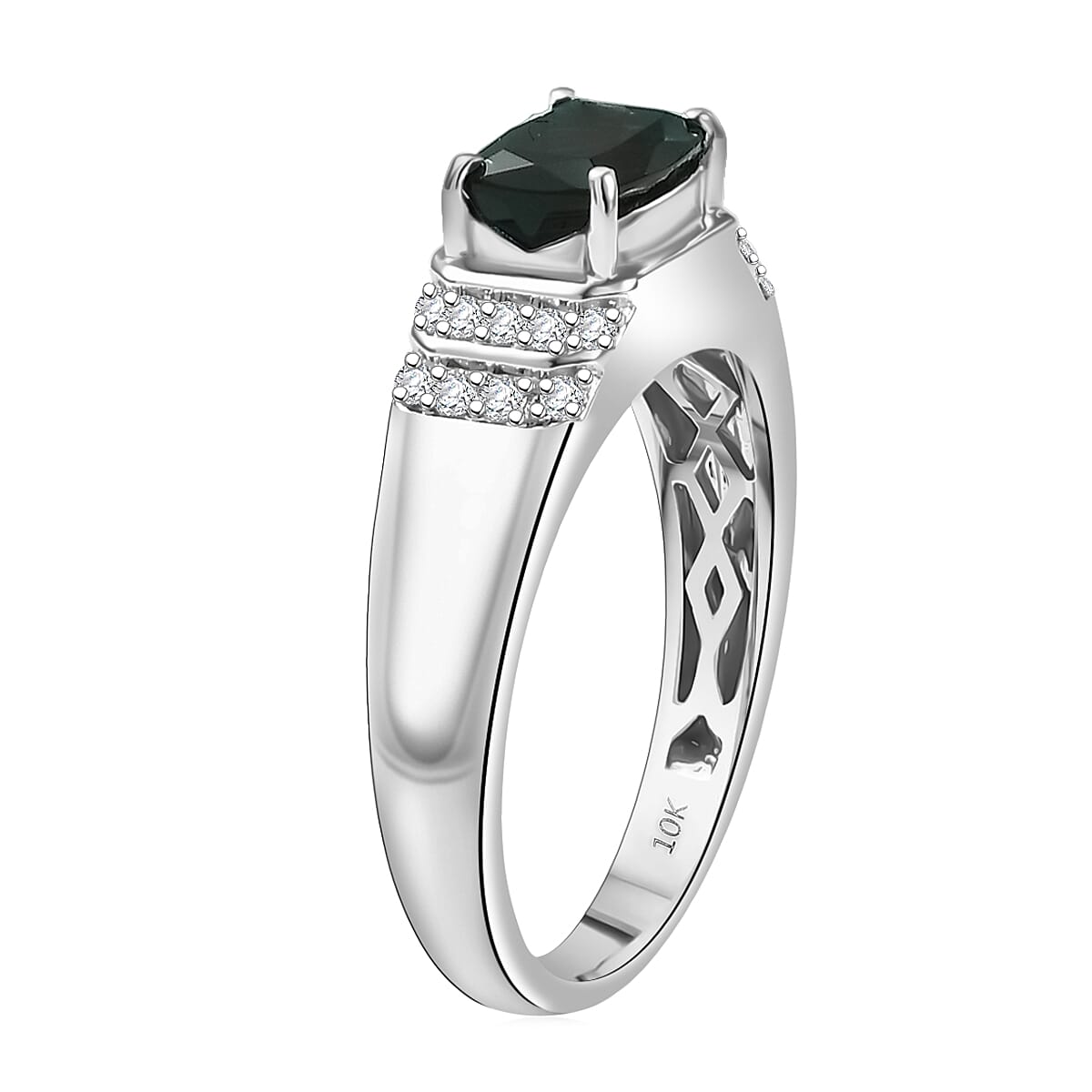 Doorbuster Certified & Appraised Luxoro AAA Monte Belo Indicolite and I2 Diamond 1.50 ctw Men's Ring in 10K White Gold (Size 8.0) 4.25 Grams image number 3