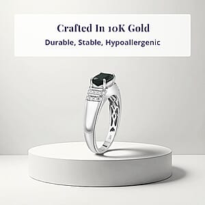 Certified & Appraised Luxoro AAA Monte Belo Indicolite and I2 Diamond 1.50 ctw Men's Ring in 10K White Gold (Size 8.0) 4.25 Grams