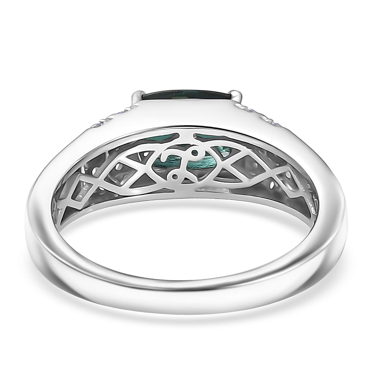 Doorbuster Certified & Appraised Luxoro AAA Monte Belo Indicolite and I2 Diamond 1.50 ctw Men's Ring in 10K White Gold (Size 8.0) 4.25 Grams image number 4