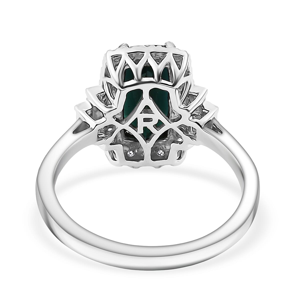 Certified & Appraised Rhapsody AAAA Monte Belo Indicolite and E-F VS Diamond 2.20 ctw Ring in 950 Platinum (Size 6.0) 6.75 Grams image number 4