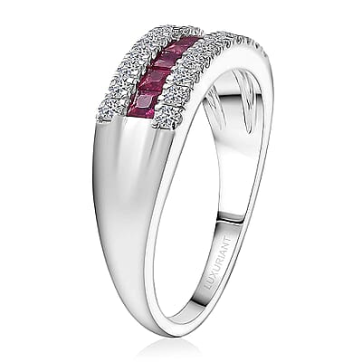 Certified & Appraised AAA Montepuez Ruby and Luxuriant Diamond G-H SI 1.15 ctw Band Ring in 10K White Gold (Size 11.0)