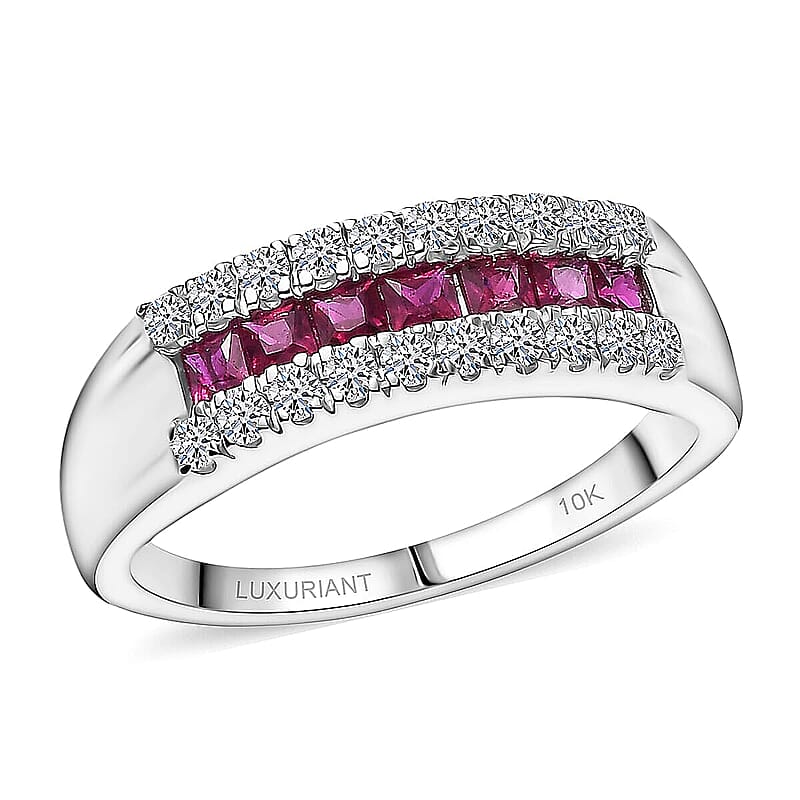 10K White Gold AAA Mozambique Ruby, Luxuriant Lab Grown Diamond (G-H, SI) (0.32 cts) Ring (Size 10.0) 1.15 ctw