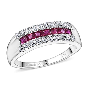 Doorbuster Certified & Appraised AAA Montepuez Ruby and Luxuriant Diamond G-H SI 1.15 ctw Band Ring in 10K White Gold (Size 7.0)