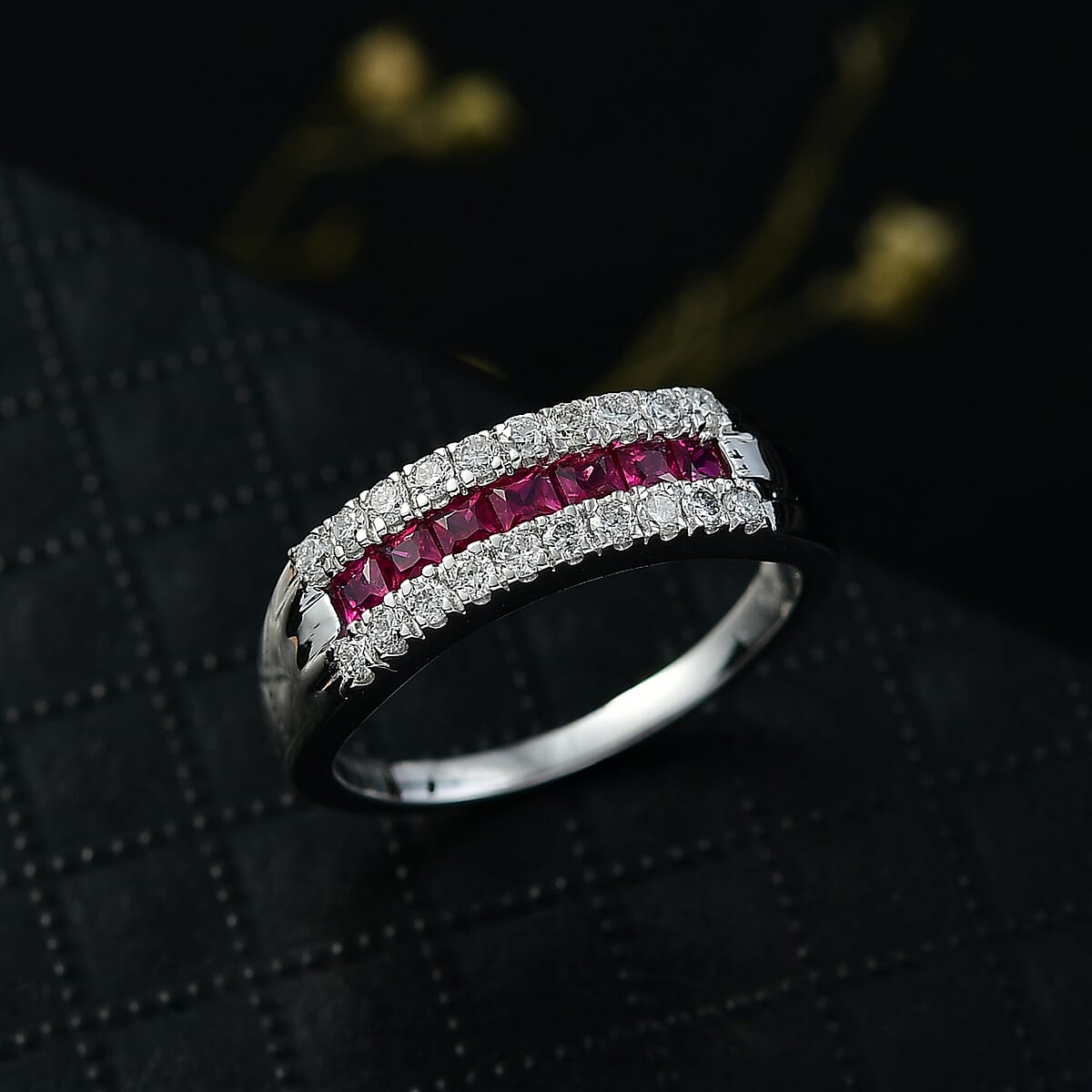 Doorbuster Certified & Appraised AAA Montepuez Ruby and Luxuriant Diamond G-H SI 1.15 ctw Band Ring in 10K White Gold (Size 7.0) image number 1