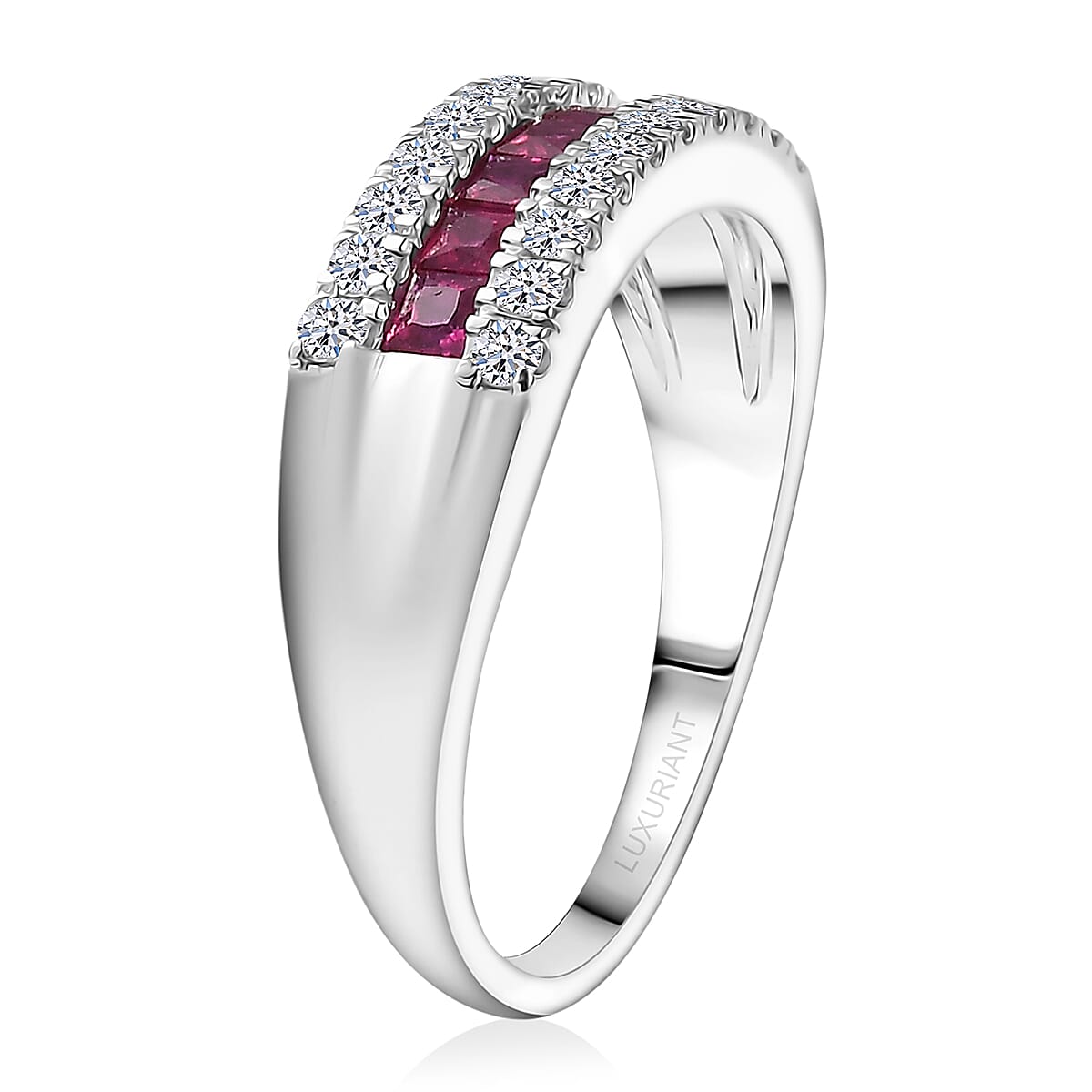 Doorbuster Certified & Appraised AAA Montepuez Ruby and Luxuriant Diamond G-H SI 1.15 ctw Band Ring in 10K White Gold (Size 7.0) image number 3