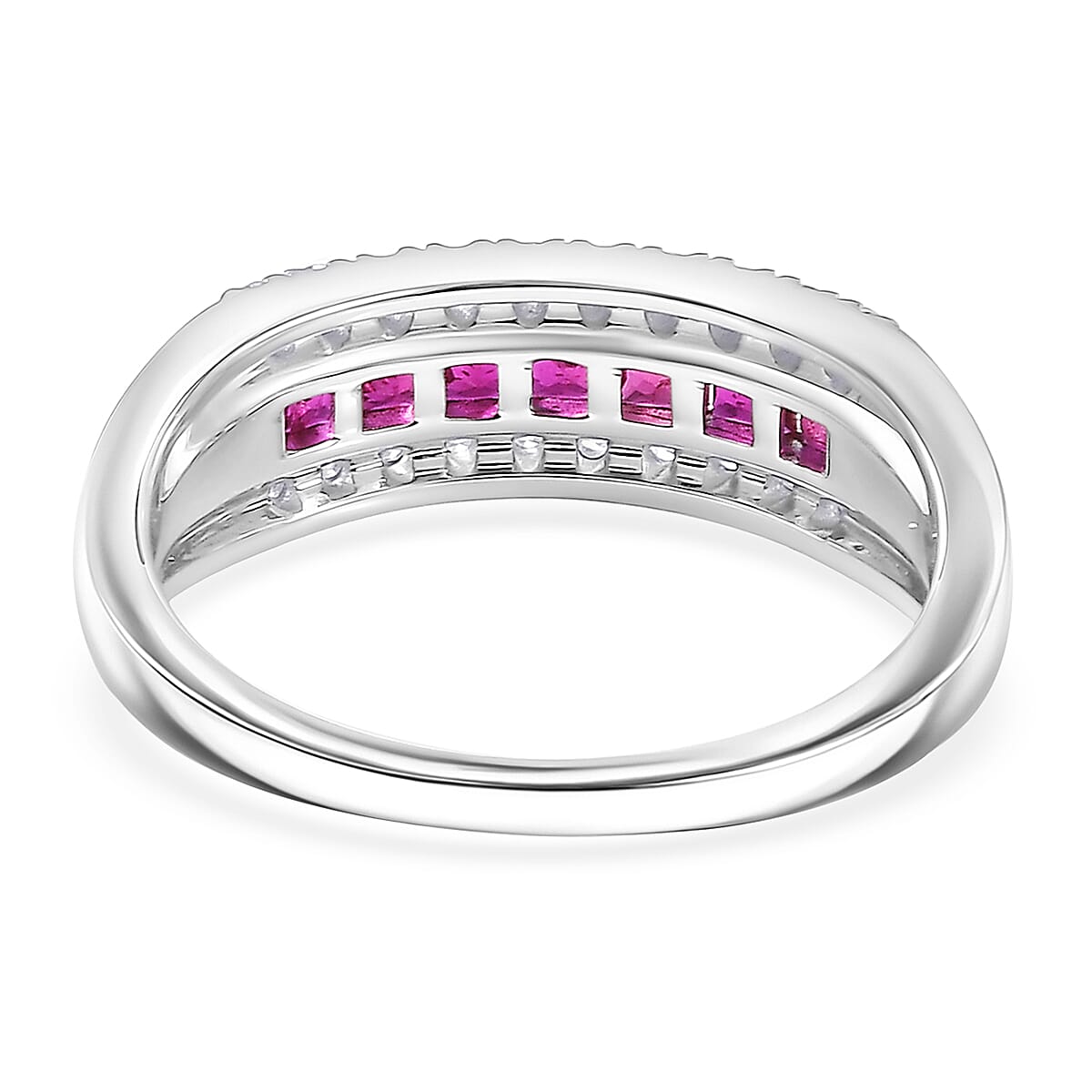 Doorbuster Certified & Appraised AAA Montepuez Ruby and Luxuriant Diamond G-H SI 1.15 ctw Band Ring in 10K White Gold (Size 7.0) image number 4