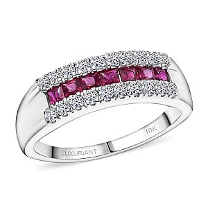 Certified & Appraised AAA Montepuez Ruby and Luxuriant Diamond G-H SI 1.15 ctw Band Ring in 10K White Gold (Size 9.0)