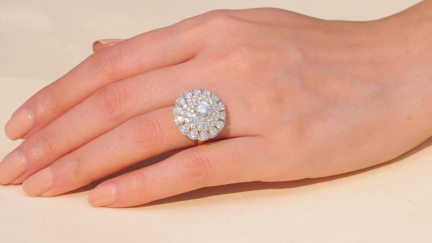 D'Joy Moissanite (Rnd 6mm) Ring in 18K Vermeil YG Over Sterling Silver (Size 10.0) 4.40 ctw