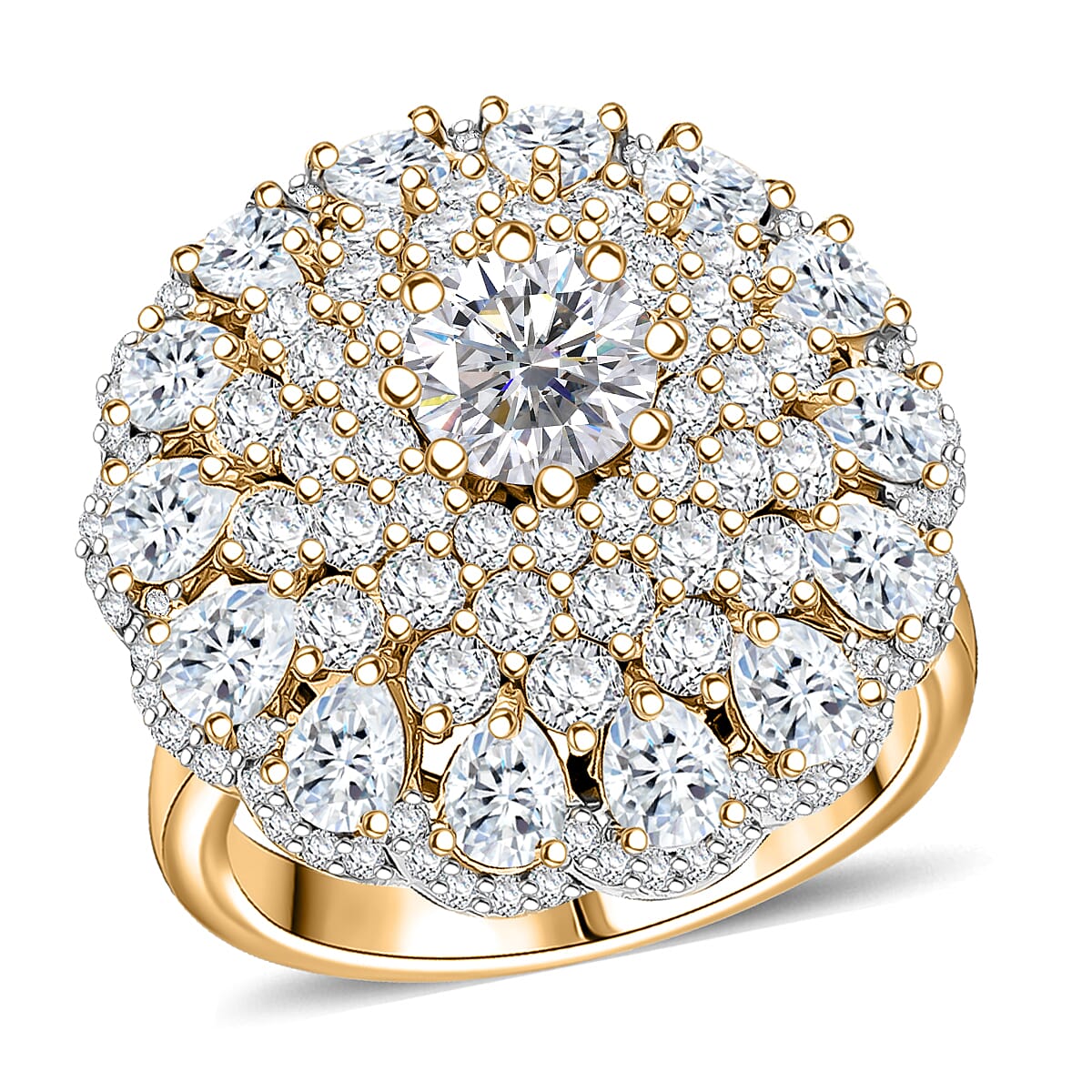 D'Joy Moissanite (Rnd 6mm) Ring in 18K Vermeil YG Over Sterling Silver (Size 10.0) 4.40 ctw