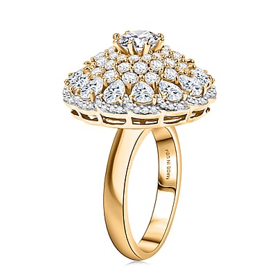 D'Joy Moissanite 4.40 ctw Ballerina Ring in 18K Vermeil Yellow Gold Over Sterling Silver (Size 7.0)