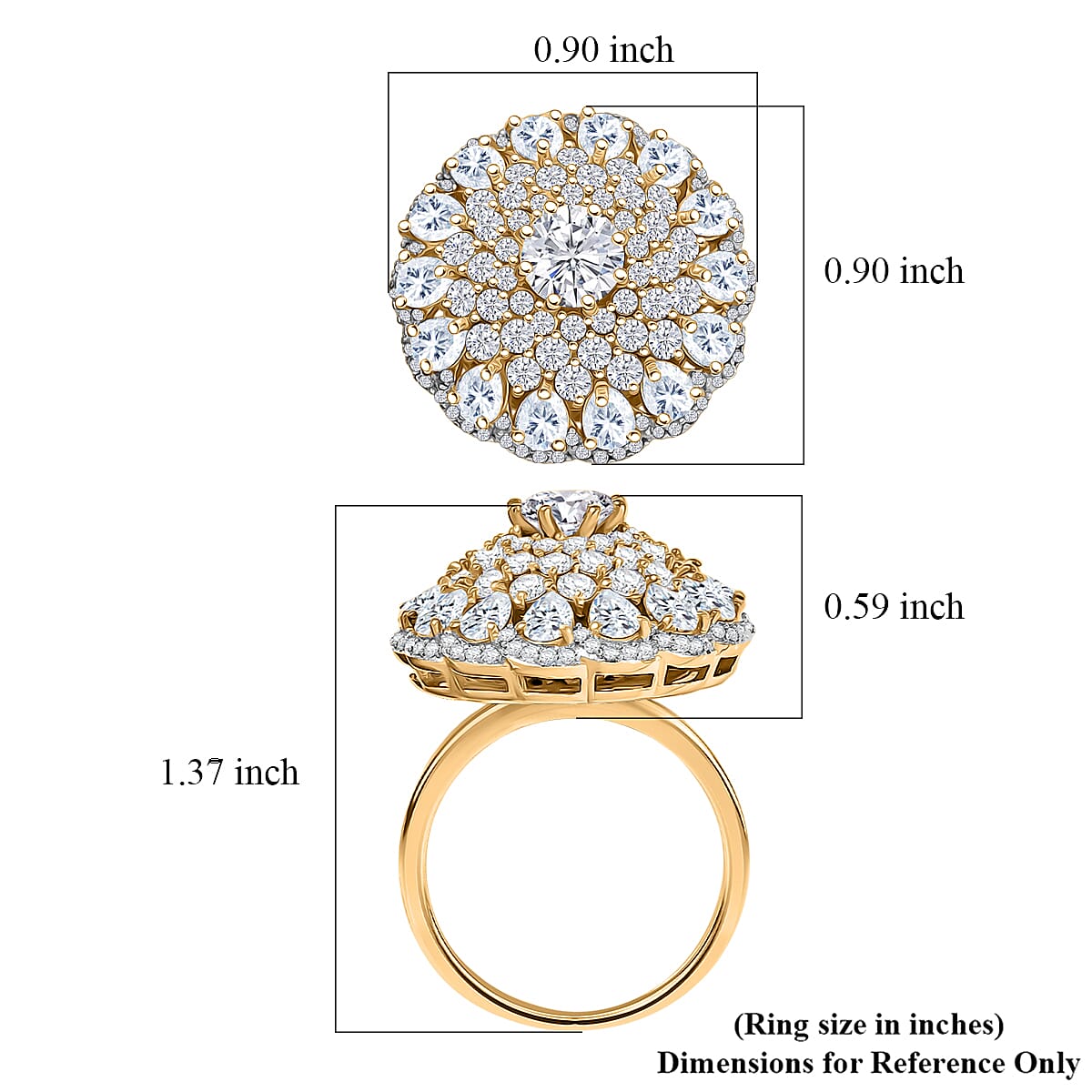  D'Joy Moissanite 4.40 ctw Ballerina Ring in 18K Vermeil Yellow Gold Over Sterling Silver (Size 8.0) image number 5