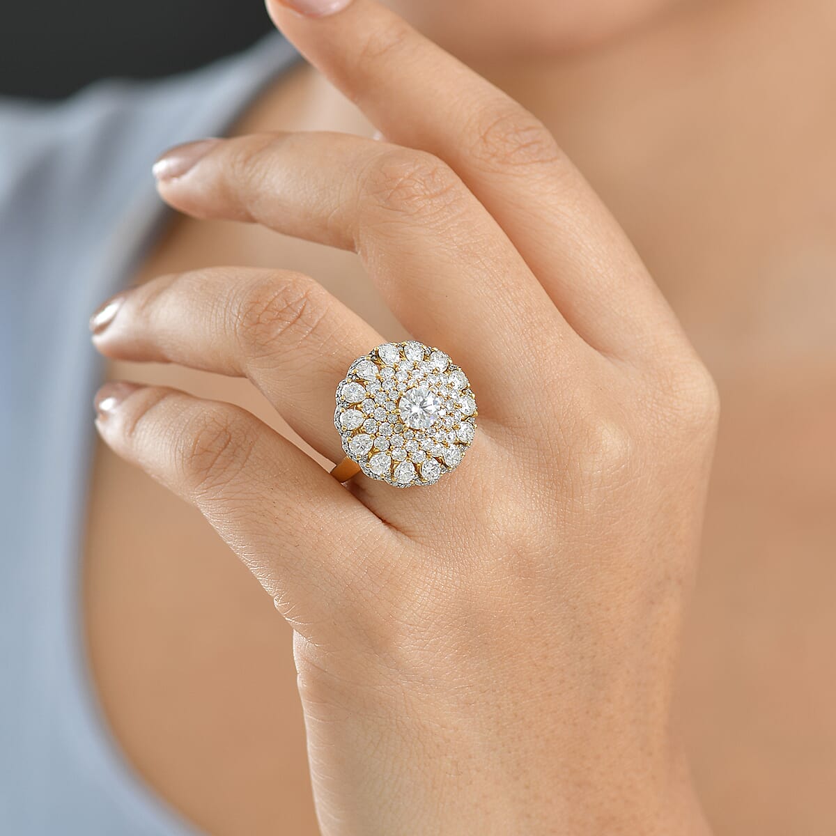  D'Joy Moissanite 4.40 ctw Ballerina Ring in 18K Vermeil Yellow Gold Over Sterling Silver (Size 9.0) image number 2