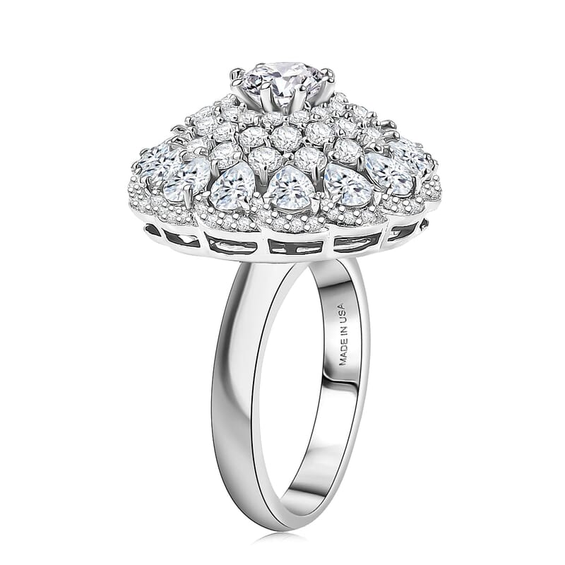 D'Joy Moissanite 4.40 ctw Ballerina Ring in Rhodium Over Sterling Silver (Size 10.0)