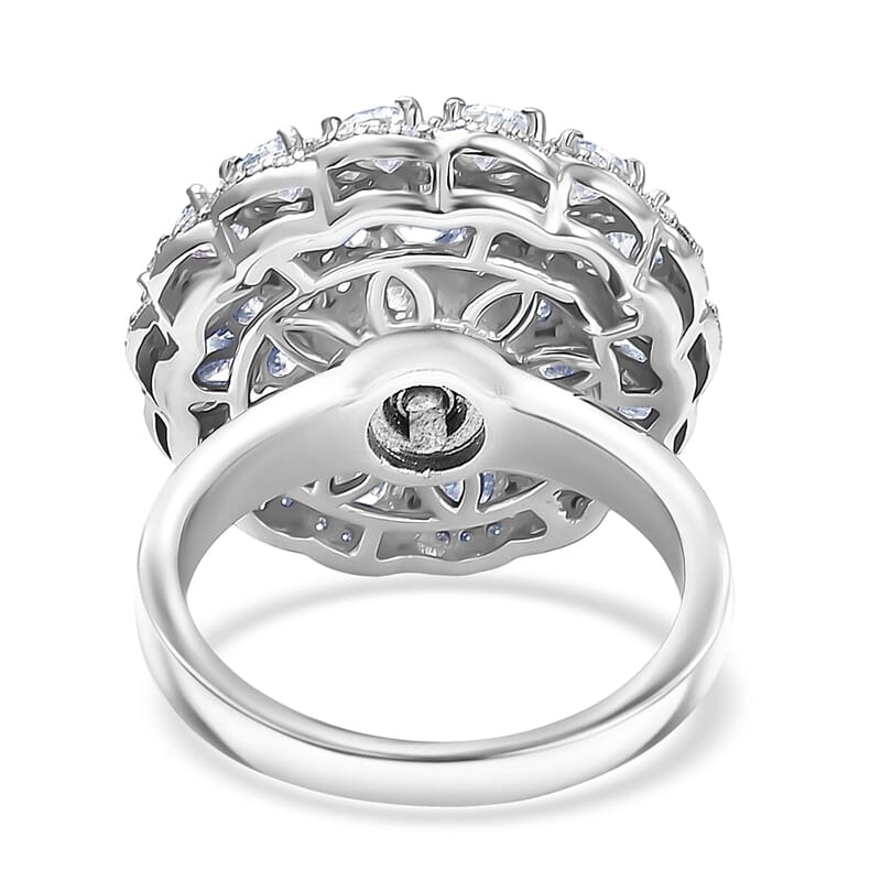 D'Joy Moissanite 4.40 ctw Ballerina Ring in Rhodium Over Sterling Silver (Size 10.0)