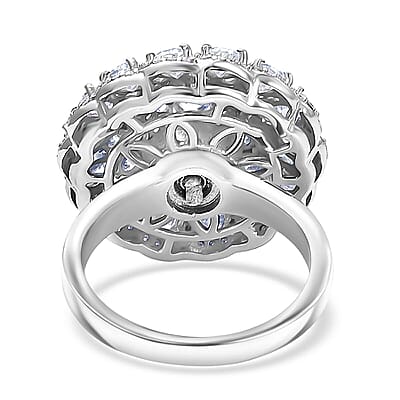 D'Joy Moissanite (Rnd 6mm) Celestial Mandala Ring in Rhodium Over Sterling Silver (Size 11.0) 4.40 ctw