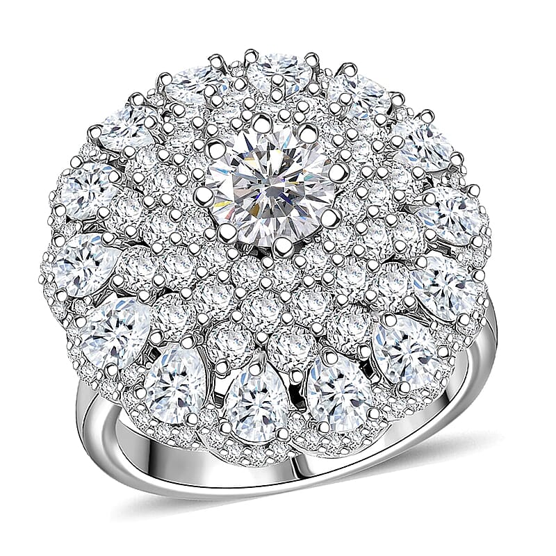 D'Joy Moissanite (Rnd 6mm) Celestial Mandala Ring in Rhodium Over Sterling Silver (Size 5.0) 4.40 ctw