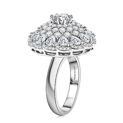 D'Joy Moissanite (Rnd 6mm) Celestial Mandala Ring in Rhodium Over Sterling Silver (Size 5.0) 4.40 ctw