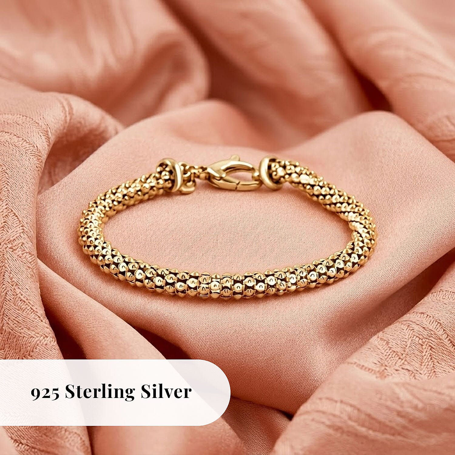 La Bella Italian Popcorn Chain Bracelet in 14K Yellow Gold Over Sterling Silver (8.00 In) 10.25 Grams