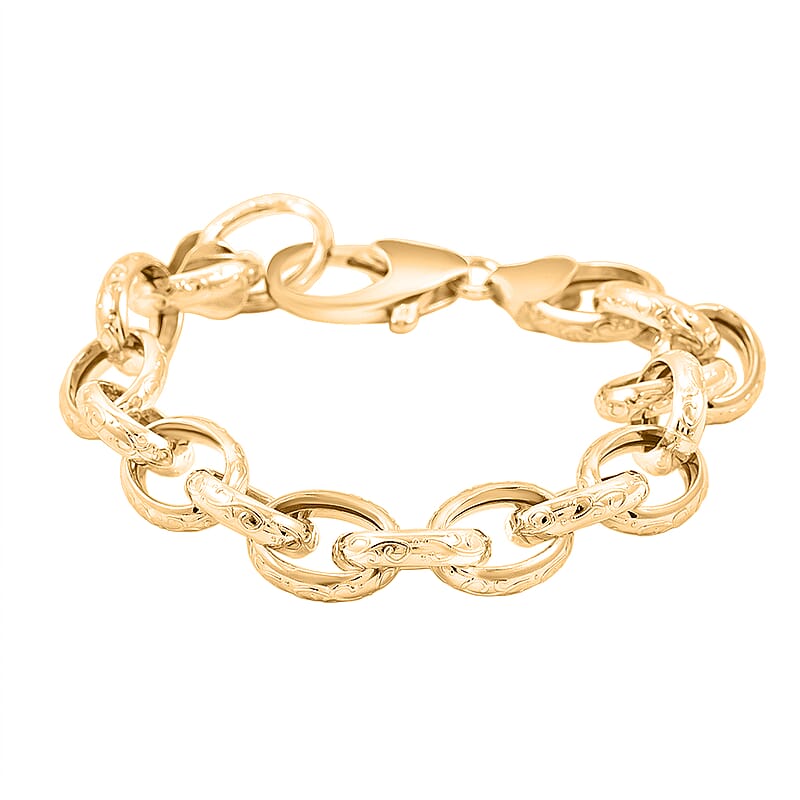 La Bella Italian Fancy Rolo Flower Chain Bracelet in 14K Yellow Gold Over Sterling Silver (7.50 In) 10.5 Grams