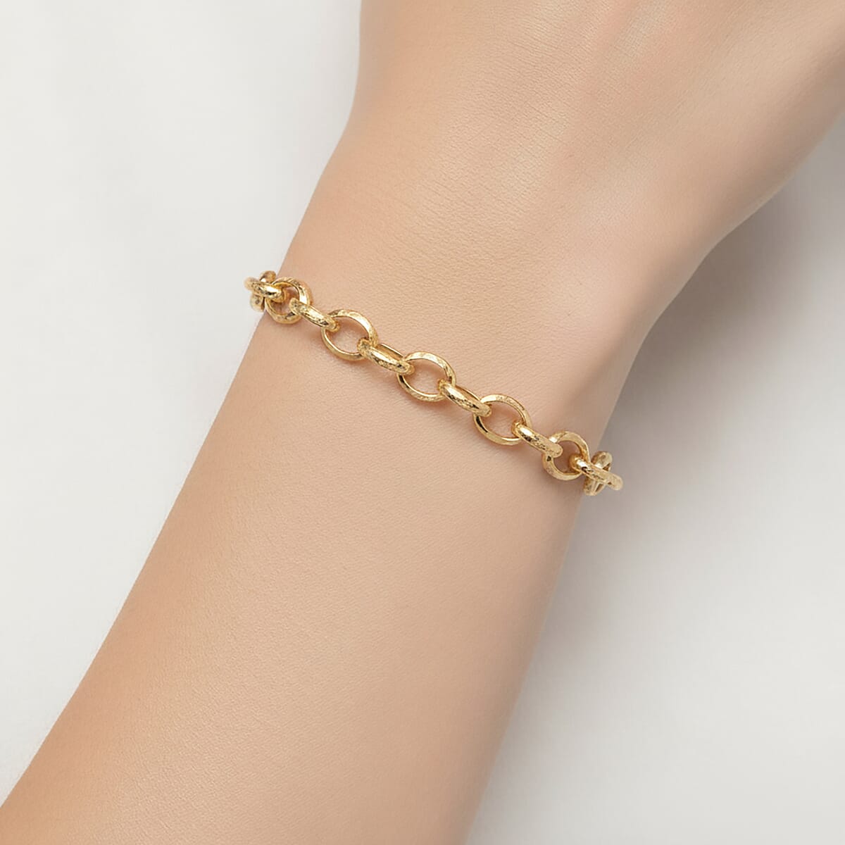 La Bella Italian Fancy Rolo Flower Chain Bracelet in 14K Yellow Gold Over Sterling Silver (7.50 In) 10.5 Grams image number 2