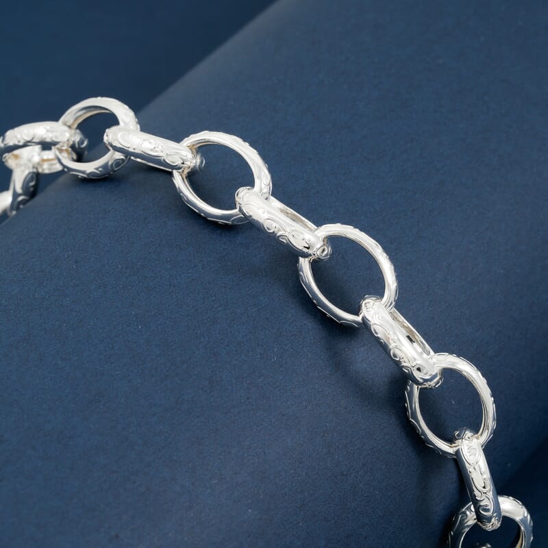 La Bella Italian Fancy Rolo Flower Chain Bracelet in Sterling Silver (7.50 In) 10.5 Grams
