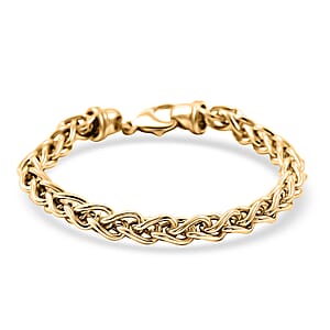 La Bella Italian Wheat Chain Bracelet in 14K Yellow Gold Over Sterling Silver (8.00 In) 14.75 Grams