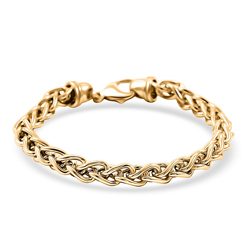 La Bella Italian Wheat Chain Bracelet in 14K Yellow Gold Over Sterling Silver (8-9In) 14.75 Grams
