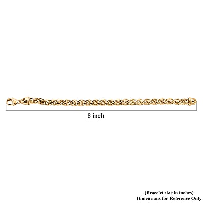 La Bella Italian Wheat Chain Bracelet in 14K Yellow Gold Over Sterling Silver (8-9In) 14.75 Grams