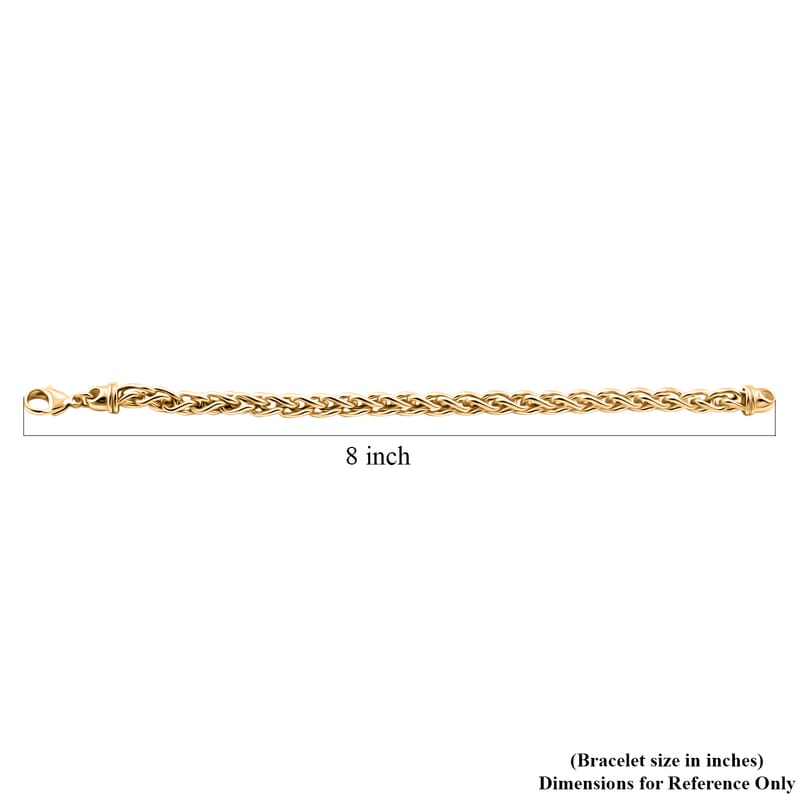 La Bella Italian Wheat Chain Bracelet in 14K Yellow Gold Over Sterling Silver (8-9In) 14.75 Grams