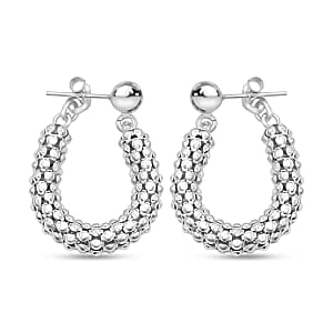 La Bella Italian Sterling Silver Pop Corn Chain Hoop Earrings 6.35 Grams