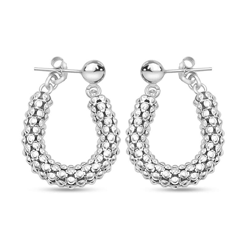 La Bella Italian Sterling Silver Pop Corn Chain Hoop Earrings 6.35 Grams
